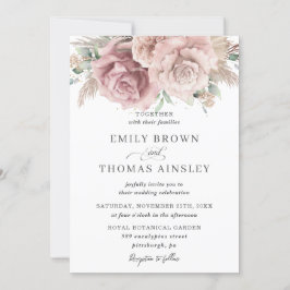 Invitation Boho Rustique Dusty Rose Blush Floral Pampas Maria