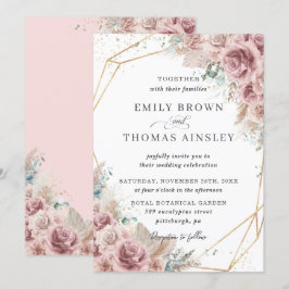 Invitation Boho Rustique Dusty Rose Blush Floral Pampas Maria