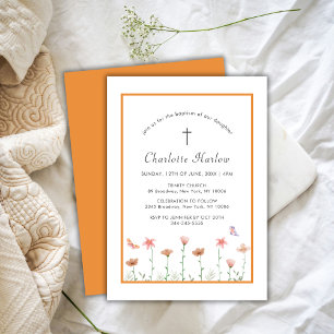 Invitation Boho Rustique Fleur sauvage Floral Cross Baptême