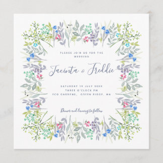 Invitation Boho rustique fleuri aquarelle cornflowers Mariage