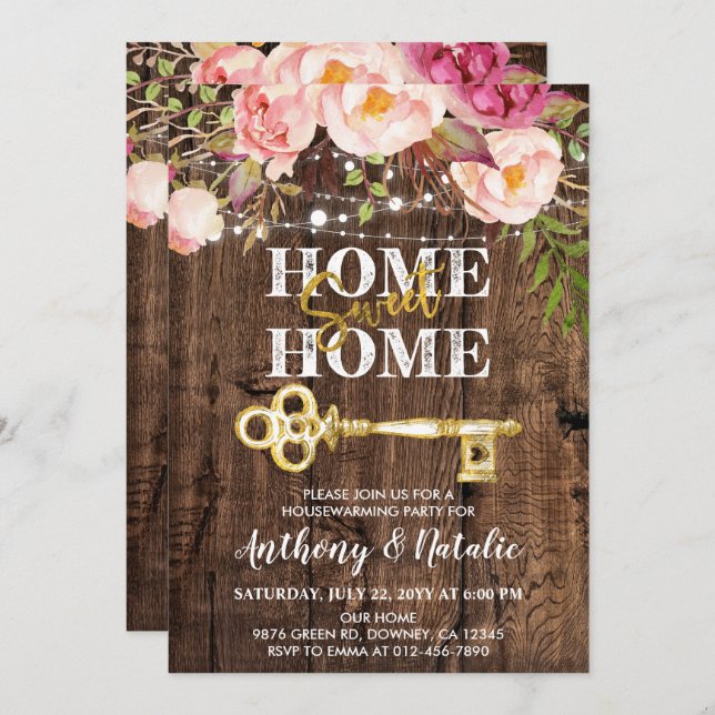 Invitation Boho Rustique Floral Ménage (Devant / Derrière)
