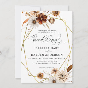 Invitation Boho Rustique Neutral Floral Mariage Or Frame