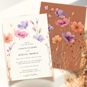 Invitation Boho Rustique Neutre Floral Mocha Mousse Mariage