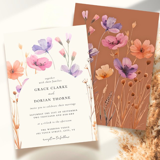 Invitation Boho Rustique Neutre Floral Mocha Mousse Mariage (Créateur téléchargé)