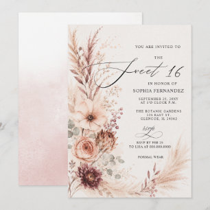 Invitation Boho Rustique Pampas Terre Cuite Sweet 16
