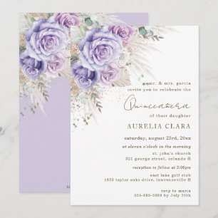 Invitation Boho Rustique Pampas Violet Floral Quinceañera Inv
