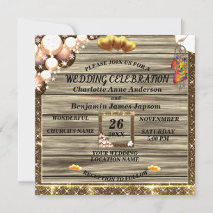 Invitation  Boho rustique Parties scintillant dorée Mariage e