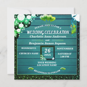 Invitation  Boho Rustique Parties scintillant verte Mariage e