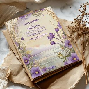 Invitation Boho Rustique Plum Floral & Dusty Purple Mariage