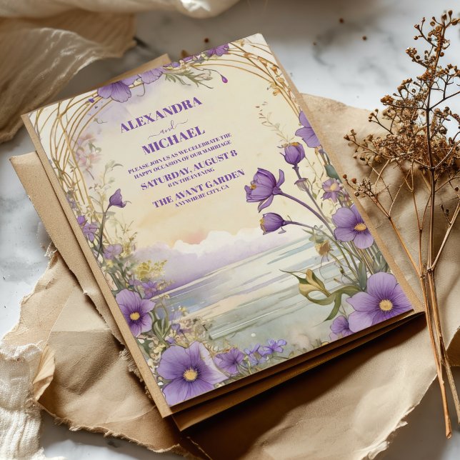 Invitation Boho Rustique Plum Floral & Dusty Purple Mariage (Créateur téléchargé)
