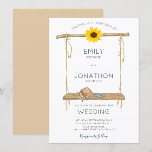 Invitation Boho Rustique Swing Sunflower Cercles Mariage