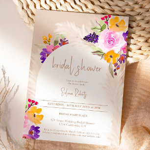 Invitation Boho sable pampas rose arc fleuri douche nuptiale