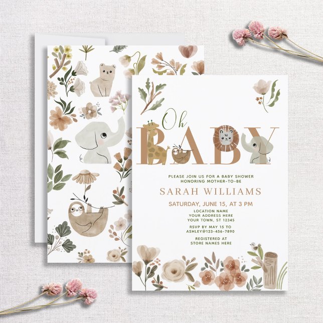 Invitation Boho Safari Animaux Brown Oh Baby shower (Créateur téléchargé)