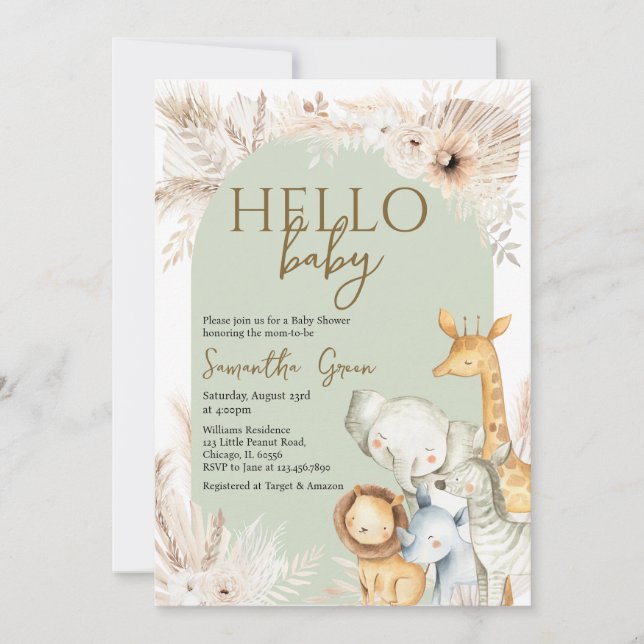 Invitation Boho Safari Hello Baby Baby shower (Devant)
