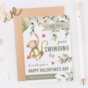 Invitation Boho Safari Monkey Classroom Valentines Day Card