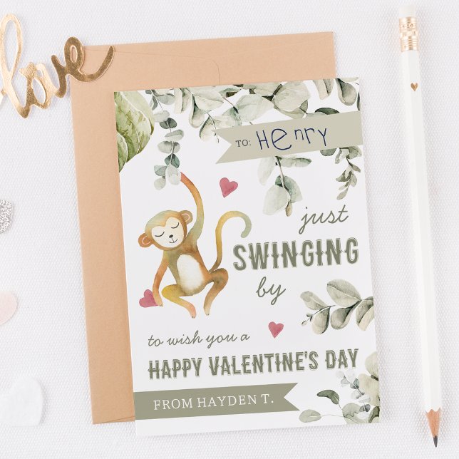 Invitation Boho Safari Monkey Classroom Valentines Day Card (Créateur téléchargé)