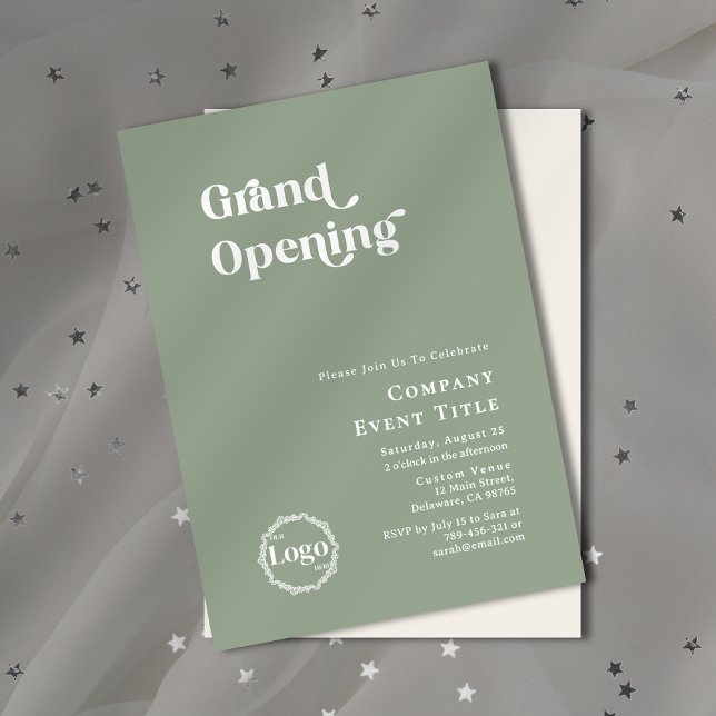 Invitation Boho Sage Green Chic Typographie Grand Ouverture (Property Photo Background Typography Open House Invitation)