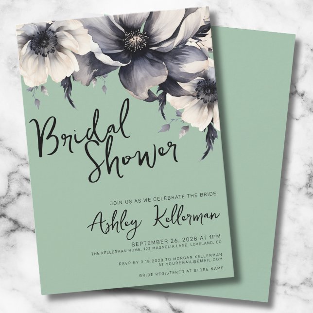 Invitation Boho Sage Green Fête des mariées Party (Chic Elegant Floral Sage Green Bridal Shower Party Invitation)