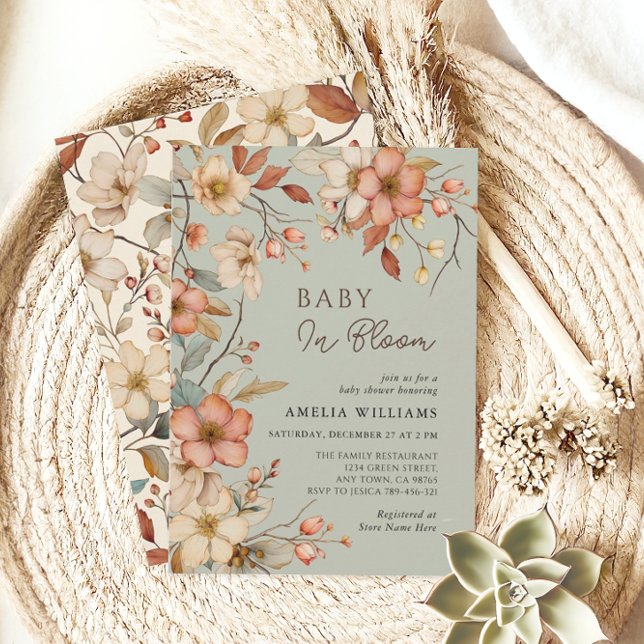 Invitation Boho Sage Green Fleur sauvage Baby shower Floral (Créateur téléchargé)