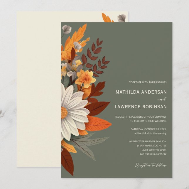 Invitation Boho Sage Green Fleur sauvage Floral Mariage de au (Devant / Derrière)