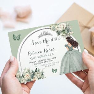 Invitation Boho Sage Green Floral Quinceañera Enregistrer La 