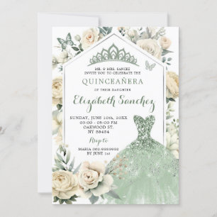 Invitation Boho Sage Green Ivory Quinceañera Royale
