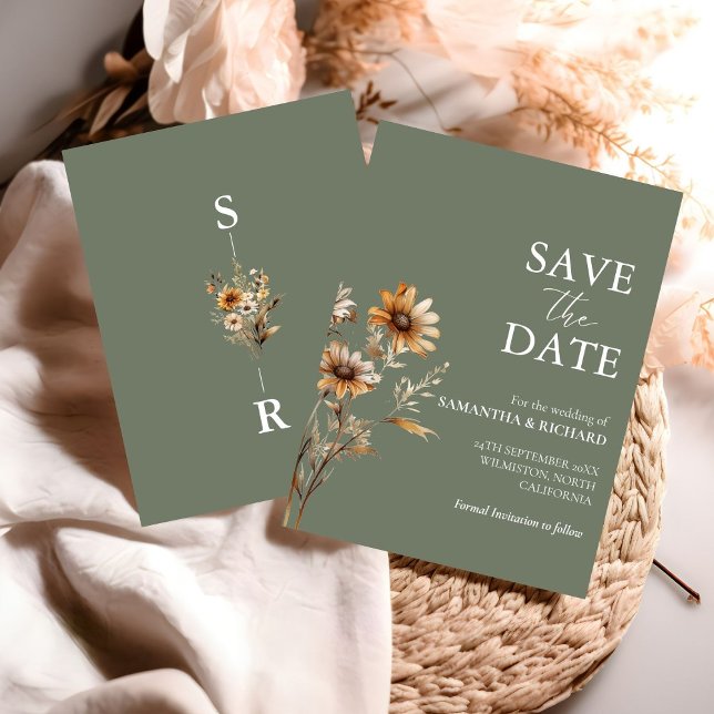 Invitation Boho Sage Green Mariage Fleur sauvage Enregistrer  (Créateur téléchargé)