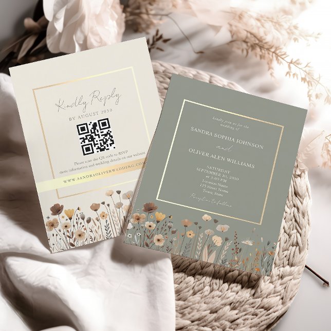 Invitation Boho Sage Green Mariage QR Code (Créateur téléchargé)
