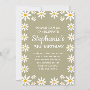 Invitation Boho Sage Green Retro Daisies Anniversaire