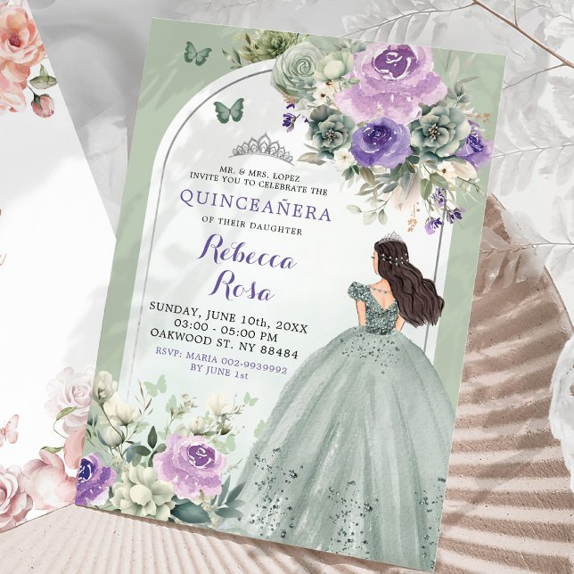 Invitation Boho Sage Lavender Floral Princess Quinceañera (Créateur téléchargé)