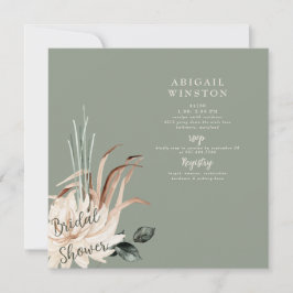 Invitation Boho Sage Pampas Carré Fête des mariées en herbe