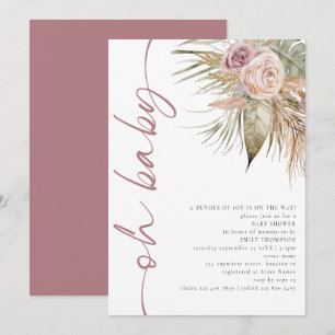 Invitation Boho Script pivoté Pampas Pink Oh Baby shower