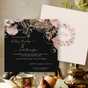 Invitation Boho séché Floral Rose noir Couples Or Douche