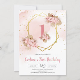 Invitation Boho séché Palm Blush Orchidée or premier annivers