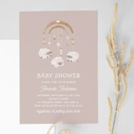 Invitation Boho Sheep Mobile | Baby shower léger Mauve doux