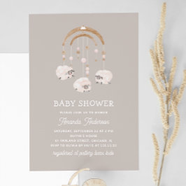 Invitation Boho Sheep Mobile | Baby shower neutre gris chaud