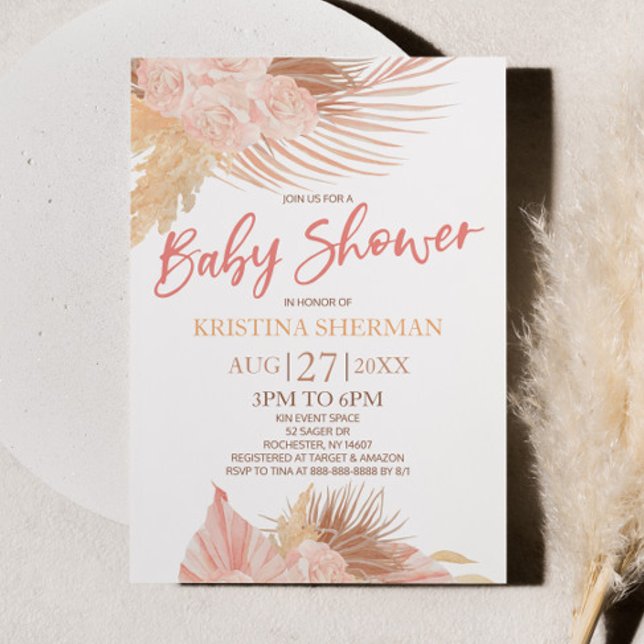 Invitation Boho Soft Rose Floral Baby shower (Créateur téléchargé)