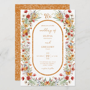 Invitation Boho Spring Aquarelle Fleur sauvage Mariage or