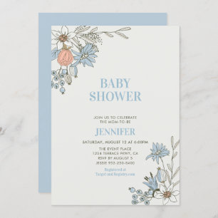 Invitation Boho Spring Blue Floral Baby shower