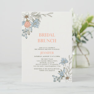 Invitation Boho Spring Blue Floral Bridal Brunwer Invit