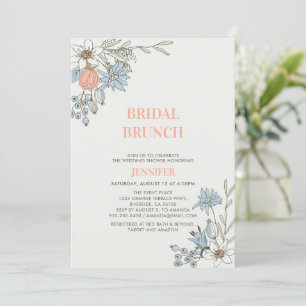 Invitation Boho Spring Blue Floral Bridal Brunwer Invit