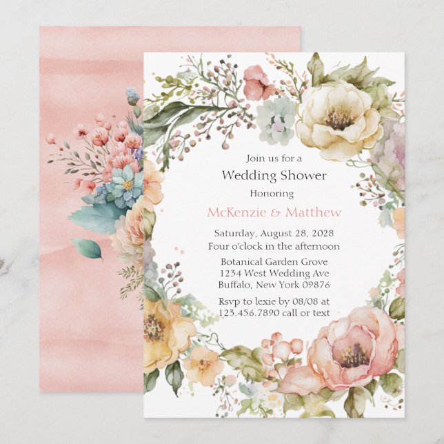 Invitation Boho Spring Pastel Peony Floral Wedding shower (Devant / Derrière)