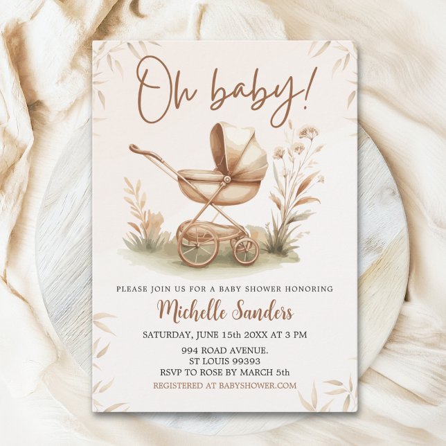 Invitation Boho Style Baby stroller neutral baby shower (Créateur téléchargé)
