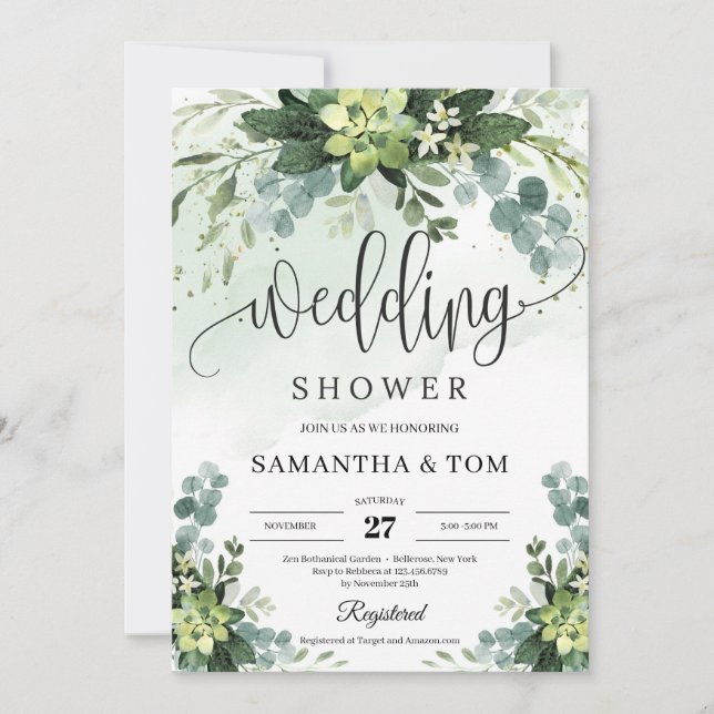 Invitation Boho succulent feuillage floral eucalyptus mariage (Devant)