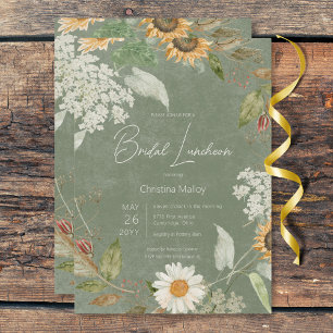 Invitation Boho Summer Sunflower & Daisy Green Bridal Lunch