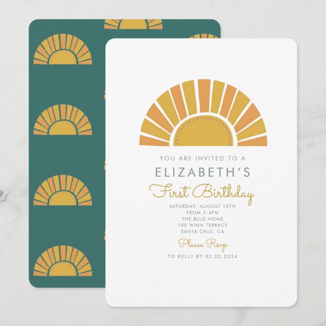 Invitation Boho Sun Colorful Baby 1er anniversaire (Devant / Derrière)