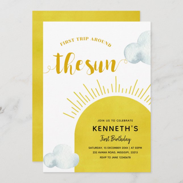 Invitation Boho Sun First Birthday (Devant / Derrière)