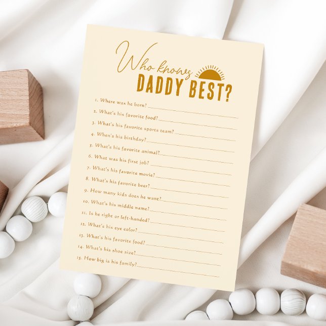 Invitation Boho Sun Qui Connaît Daddy Baby shower Game Card (Créateur téléchargé)