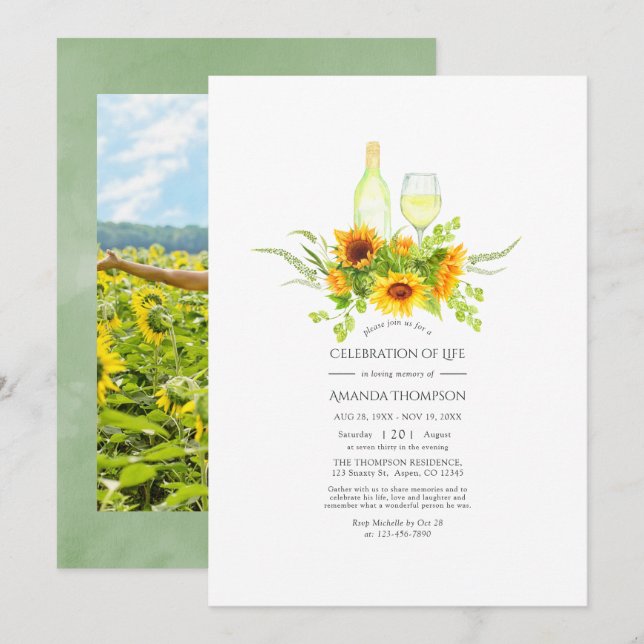 Invitation Boho Sunflower Célébration de la vie Photo Invitat (Devant / Derrière)