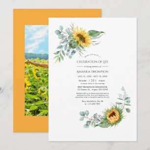 Invitation Boho Sunflower Eucalyptus Célébration de la vie In